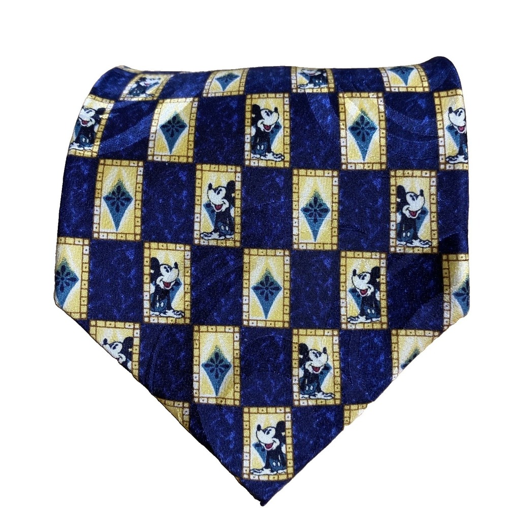 Vintage Disney Store Mickey Mouse 100%Silk Necktie Made In Korea Blue Novelty